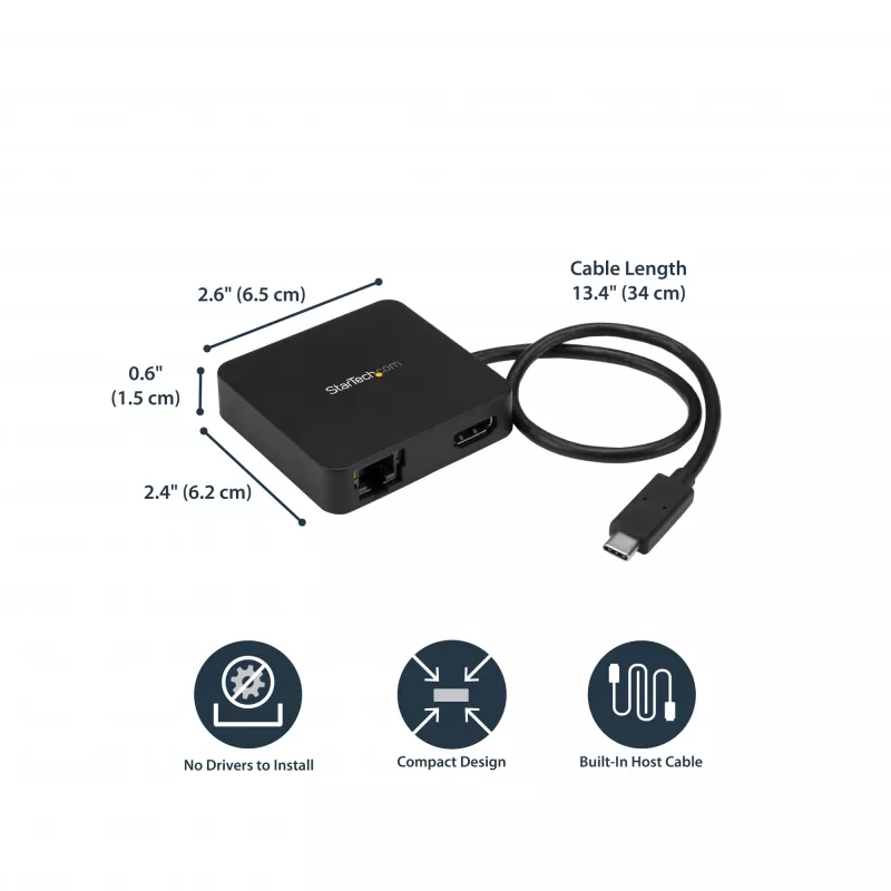 StarTech.com USB-C-Multiport-Adapter – tragbarer USB-C-Mini-Dock mit 4K-HDMI-Video – Gigabit-Ethernet, USB-3.0-Hub (1x USB-A, 1x USB-C) – USB-Typ-C-Multiport-Adapter – Thunderbolt 3 kompatibel