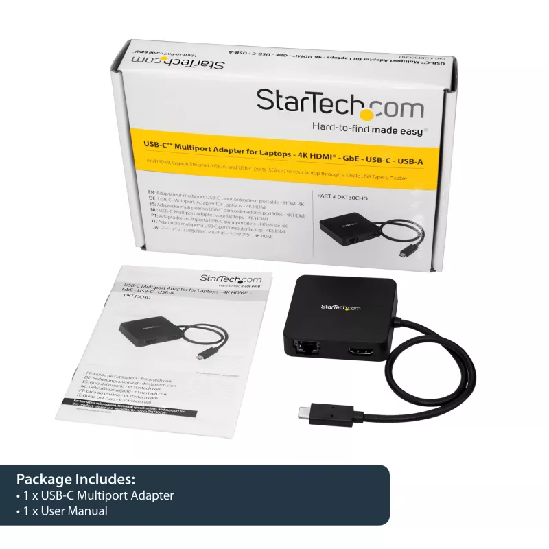 StarTech.com USB-C-Multiport-Adapter – tragbarer USB-C-Mini-Dock mit 4K-HDMI-Video – Gigabit-Ethernet, USB-3.0-Hub (1x USB-A, 1x USB-C) – USB-Typ-C-Multiport-Adapter – Thunderbolt 3 kompatibel