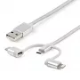 StarTech.com 1 m USB Multi-Ladekabel – USB auf Micro-USB oder USB-C oder Lightning für iPhone/iPad/iPod/Android – Apple MFi-zertifiziert – 3-in-1 USB-Ladegerät – Geflochten