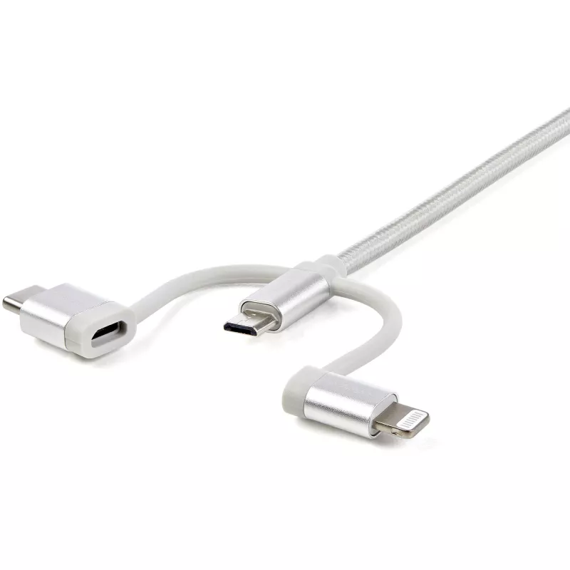 StarTech.com 1 m USB Multi-Ladekabel – USB auf Micro-USB oder USB-C oder Lightning für iPhone/iPad/iPod/Android – Apple MFi-zertifiziert – 3-in-1 USB-Ladegerät – Geflochten