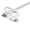 StarTech.com 1 m USB Multi-Ladekabel – USB auf Micro-USB oder USB-C oder Lightning für iPhone/iPad/iPod/Android – Apple MFi-zertifiziert – 3-in-1 USB-Ladegerät – Geflochten
