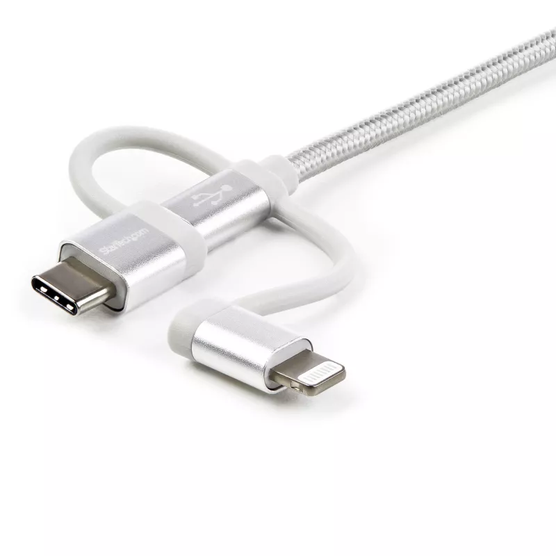 StarTech.com 1 m USB Multi-Ladekabel – USB auf Micro-USB oder USB-C oder Lightning für iPhone/iPad/iPod/Android – Apple MFi-zertifiziert – 3-in-1 USB-Ladegerät – Geflochten