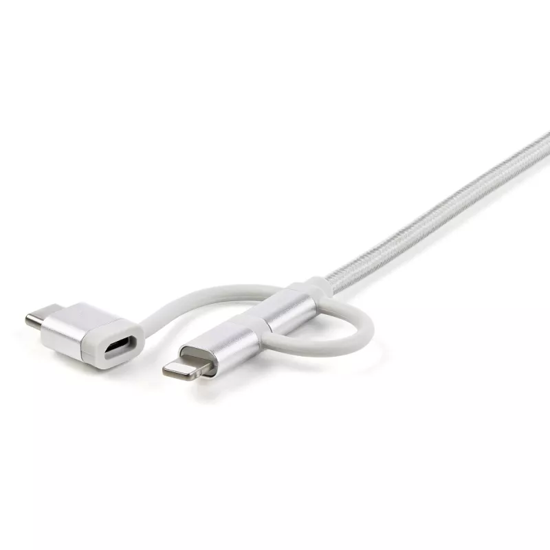 StarTech.com 1 m USB Multi-Ladekabel – USB auf Micro-USB oder USB-C oder Lightning für iPhone/iPad/iPod/Android – Apple MFi-zertifiziert – 3-in-1 USB-Ladegerät – Geflochten