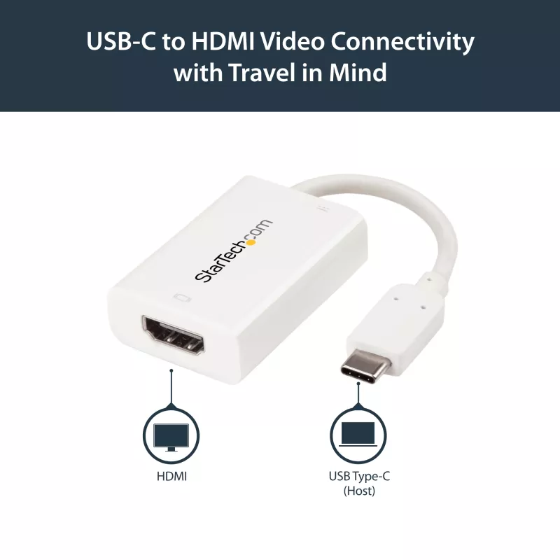 StarTech.com USB-C auf HDMI 2.0 Adapter mit Power Delivery – 4K 60Hz USB Type-C auf HDMI Display Video Konverter – 60W PD Durchschleif-Ladeanschluss – Thunderbolt 3 kompatibel – Weiß