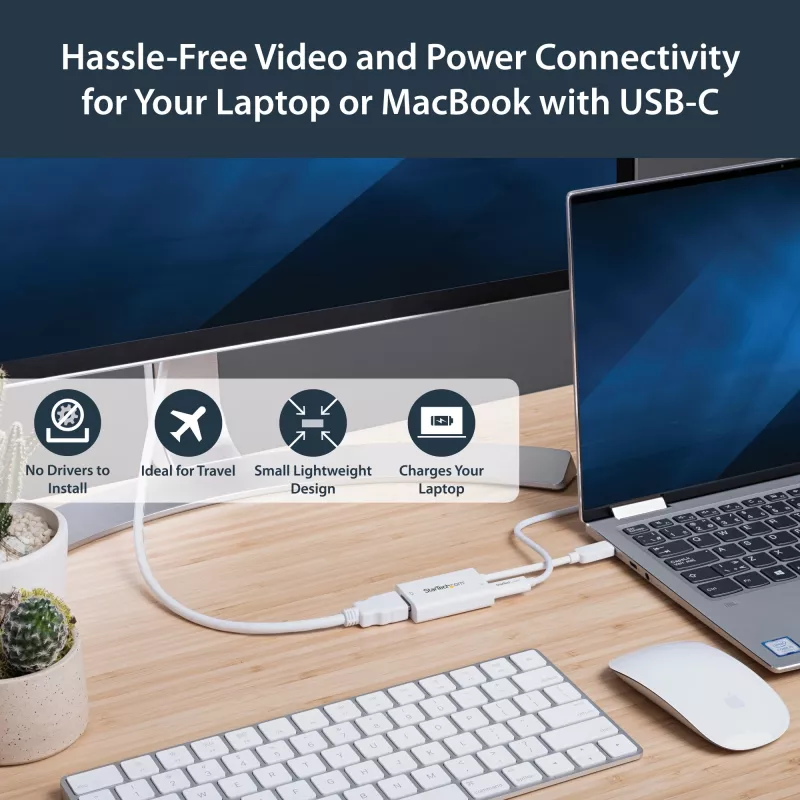 StarTech.com USB-C auf HDMI 2.0 Adapter mit Power Delivery – 4K 60Hz USB Type-C auf HDMI Display Video Konverter – 60W PD Durchschleif-Ladeanschluss – Thunderbolt 3 kompatibel – Weiß
