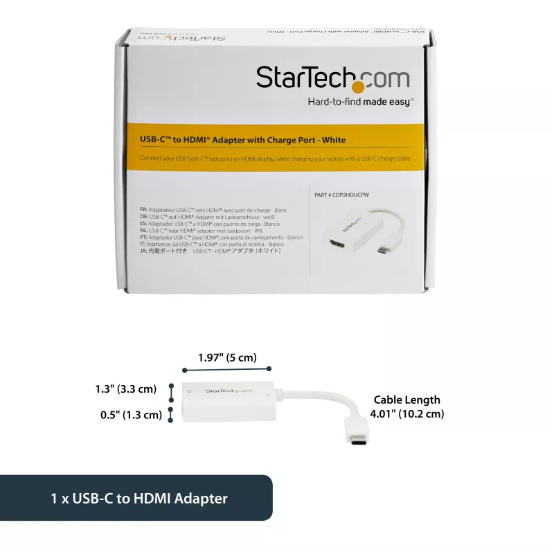 StarTech.com USB-C auf HDMI 2.0 Adapter mit Power Delivery – 4K 60Hz USB Type-C auf HDMI Display Video Konverter – 60W PD Durchschleif-Ladeanschluss – Thunderbolt 3 kompatibel – Weiß