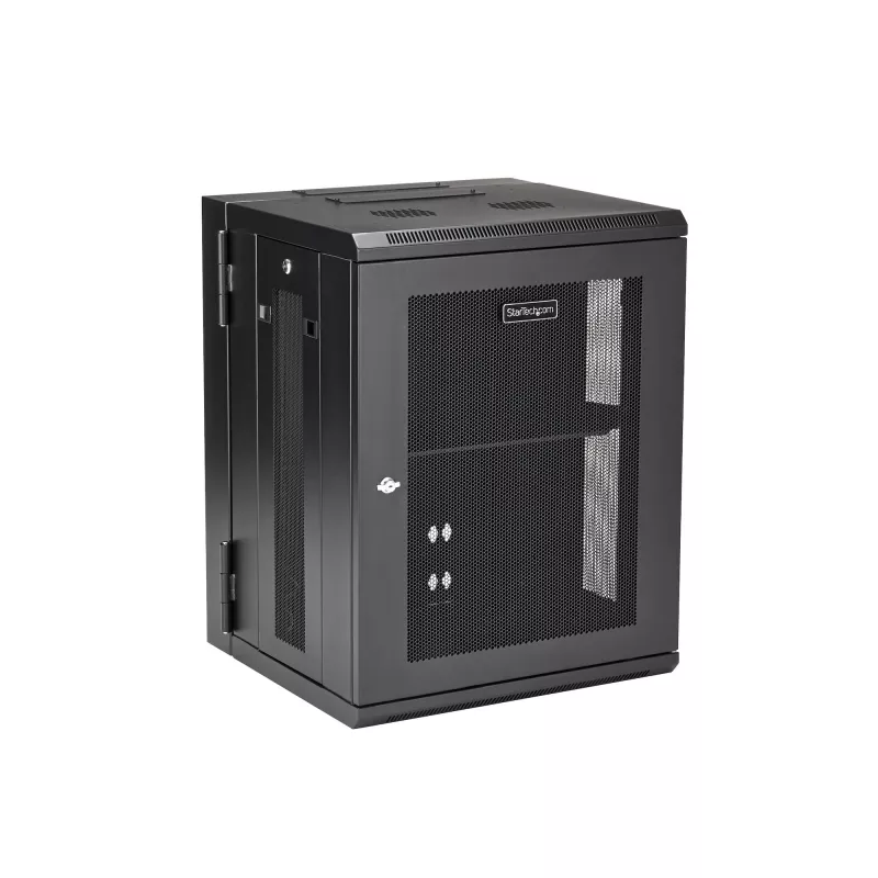 StarTech.com 4-Post 15U Wandmontage-Netzwerkschrank mit 1U Ablage, 19 Zoll klappbarer wandmontierter Serverschrank für Daten-/AV-/Elektronik-/Computergeräte, flexibles belüftetes Rack-Gehäuse