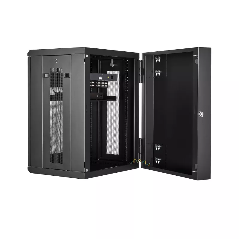 StarTech.com 4-Post 15U Wandmontage-Netzwerkschrank mit 1U Ablage, 19 Zoll klappbarer wandmontierter Serverschrank für Daten-/AV-/Elektronik-/Computergeräte, flexibles belüftetes Rack-Gehäuse