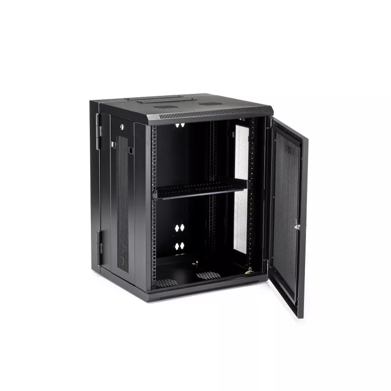 StarTech.com 4-Post 15U Wandmontage-Netzwerkschrank mit 1U Ablage, 19 Zoll klappbarer wandmontierter Serverschrank für Daten-/AV-/Elektronik-/Computergeräte, flexibles belüftetes Rack-Gehäuse