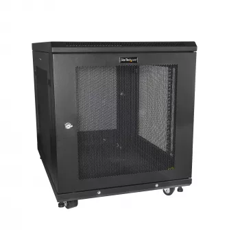 StarTech.com 4-Post 12U Serverschrank, abschließbarer 19-Zoll-Datenschrank für Computer-/AV-/IT-Ausrüstung, Büro-/Heimnetzwerkschrank mit Rollen und verstellbaren Montageschienen