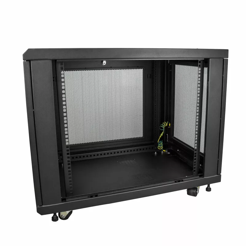 StarTech.com 4-Post 12U Serverschrank, abschließbarer 19-Zoll-Datenschrank für Computer-/AV-/IT-Ausrüstung, Büro-/Heimnetzwerkschrank mit Rollen und verstellbaren Montageschienen