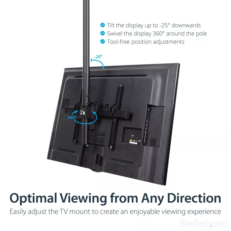 StarTech.com TV-Deckenhalterung – Vollbewegliche universelle Hängehalterung für einen Bildschirm mit verstellbarem Teleskop-Langmast – Neigung / Schwenkung – VESA-Halterung für 32 inch-75 inch Displays