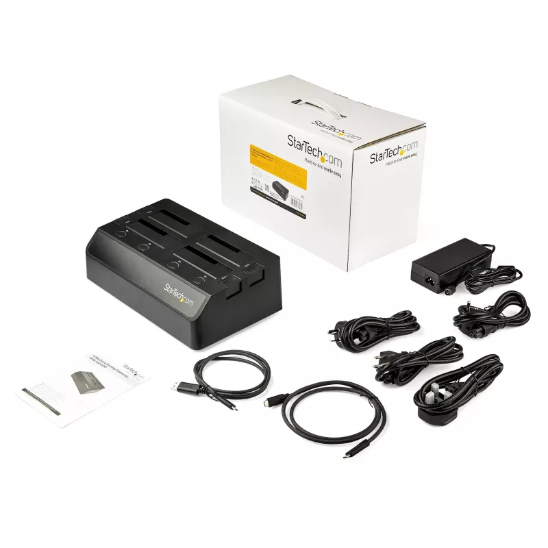 StarTech.com 4-Bay USB auf SATA Festplatten-Dockingstation, USB 10Gbps, externes 2,5-Zoll & 3,5-Zoll SSD / HDD Dock, SATA III, Hot-Swap-Festplattenschacht, Top-Loading