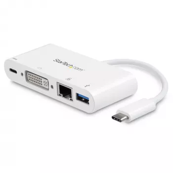 StarTech.com USB-C-Multiport-Adapter – USB-C auf DVI-D (Digital) Videoadapter mit 60 W Power Delivery Durchgangsladung, GbE, USB-A – Tragbare Mini-Dockingstation für USB Type-C/Thunderbolt 3 Laptops