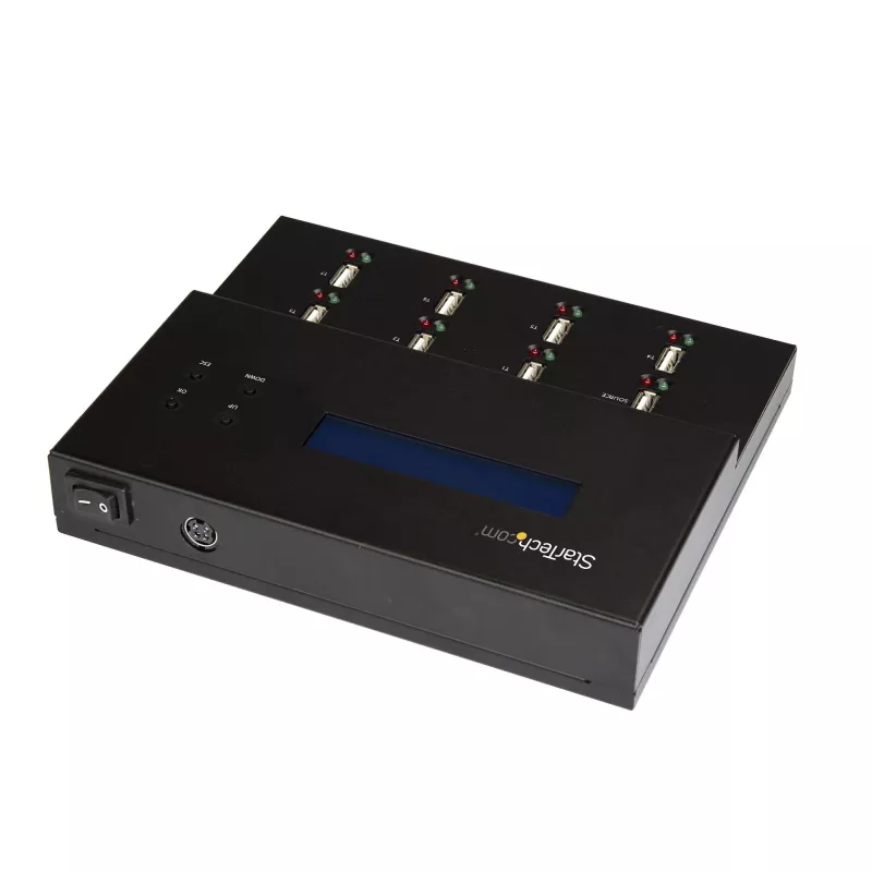 StarTech.com Eigenständiger 1-auf-7 USB-USB-Stick-Duplikator und -Radierer, Multi-USB-Flash-Laufwerk-Kopierer, System- und Datei- sowie Gesamtlaufwerkskopie mit 1,5 GB/min, Einfach- und 3-Durchlauf-Löschung, LCD-Anzeige – TAA