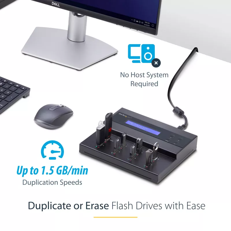 StarTech.com Eigenständiger 1-auf-7 USB-USB-Stick-Duplikator und -Radierer, Multi-USB-Flash-Laufwerk-Kopierer, System- und Datei- sowie Gesamtlaufwerkskopie mit 1,5 GB/min, Einfach- und 3-Durchlauf-Löschung, LCD-Anzeige – TAA