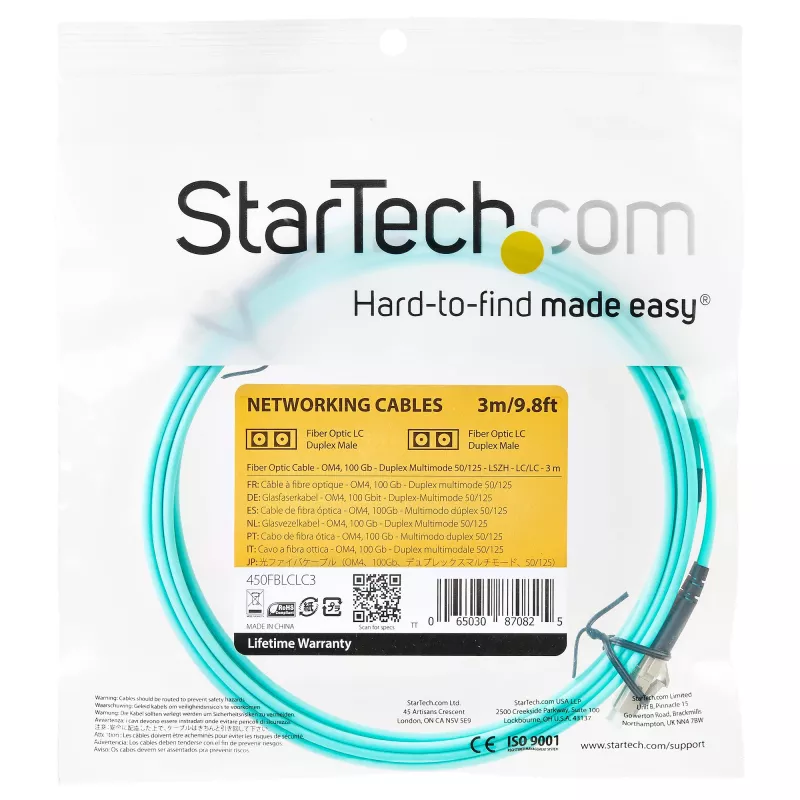 StarTech.com 3m (10ft) LC/UPC zu LC/UPC OM4 Multimode-Glasfaserkabel, 50/125µm LOMMF/VCSEL Zipcord-Faser, 100G, geringe Einfügedämpfung – LSZH Glasfaser-Jumperkabel