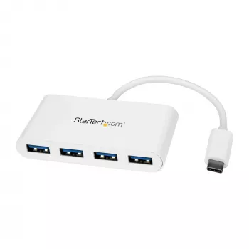 StarTech.com 4-Port-USB-C-Hub mit 4x USB-A-Ports (USB 3.0 SuperSpeed 5 Gbit/s) – USB-Bus-Stromversorgung – tragbarer/Laptop-USB-C-auf-USB-A-Adapter-Hub – USB 3.1 Gen 1/USB 3.2 Gen 1 Typ-C-Hub – Weiß