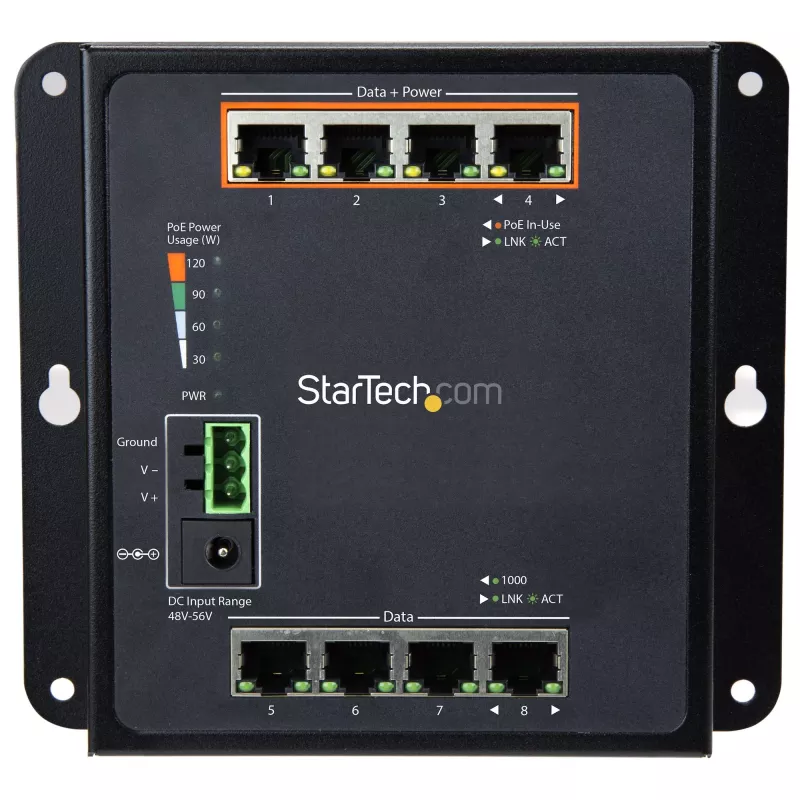 StarTech.com Industrial 8 Port Gigabit PoE Switch – 4 x PoE+ 30W – Power Over Ethernet – gehärteter GbE Layer/L2 Managed Switch – robuster Hochleistungs-Gigabit-Netzwerk-Switch IP-30/-40 °C bis +75 °C – TAA