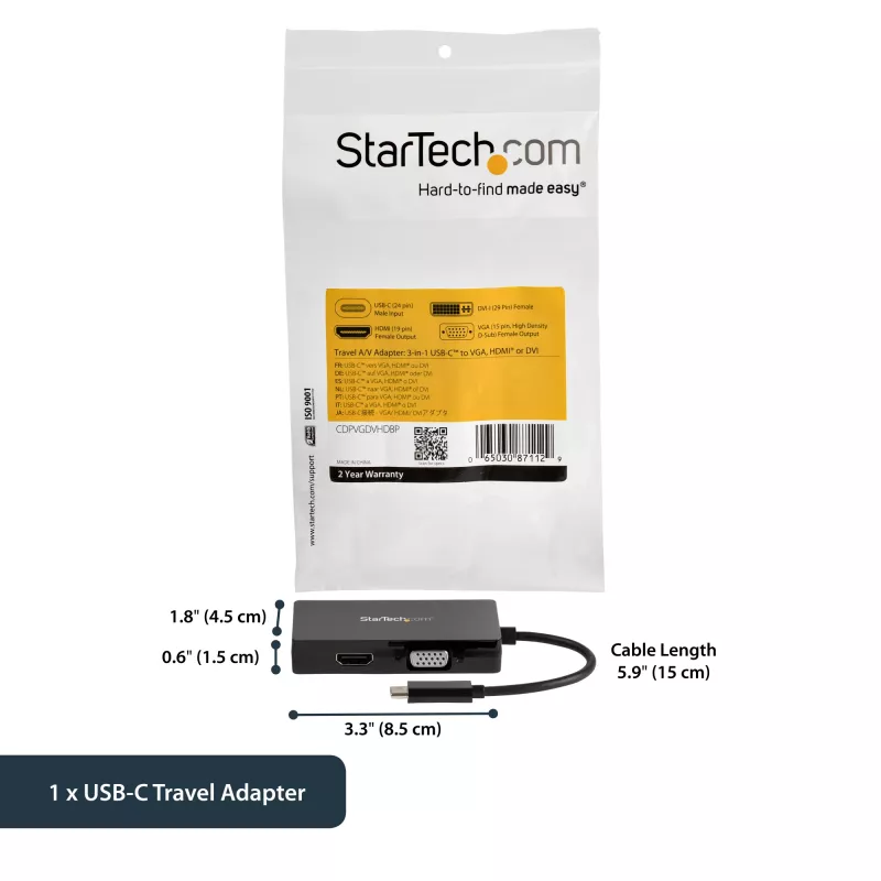 StarTech.com USB-C-Multiport-Videoadapter – 3-in-1 – 4K 30 Hz – Schwarz