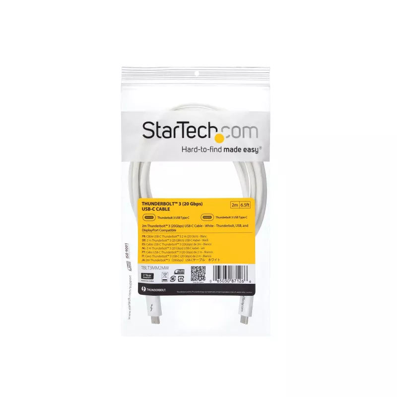 StarTech.com Thunderbolt 3 Kabel - 20Gbps - 2m - Weiß - Thunderbolt-, USB- und DisplayPort-kompatibel