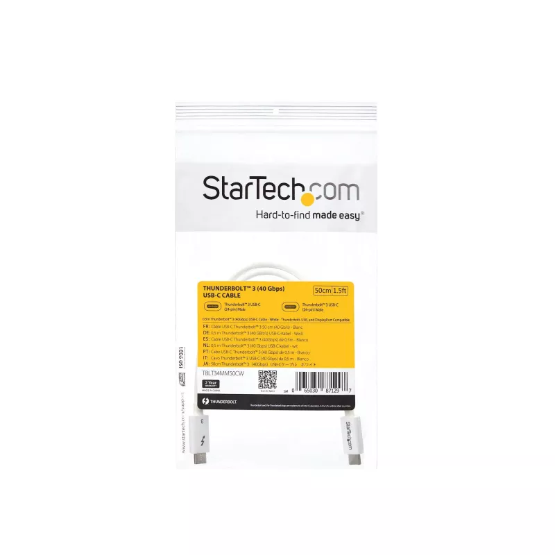StarTech.com Thunderbolt 3 Kabel – 40 Gbit/s – 0,5 m – Weiß – Thunderbolt, USB und DisplayPort kompatibel