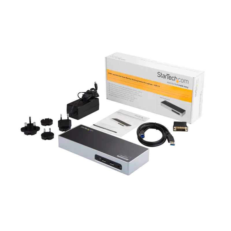 StarTech.com USB 3.0 Dockingstation - Dual-Monitor Laptop-Dockingstation mit HDMI & DVI/VGA-Video - 6-Port USB 3.1 Gen 1 5Gbps Hub, GbE, Audio - Universal Type-A Dock - Windows & Mac