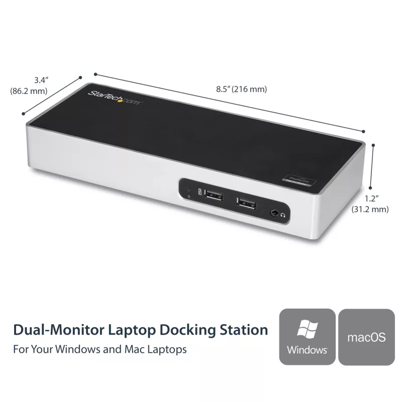 StarTech.com USB 3.0 Dockingstation - Dual-Monitor Laptop-Dockingstation mit HDMI & DVI/VGA-Video - 6-Port USB 3.1 Gen 1 5Gbps Hub, GbE, Audio - Universal Type-A Dock - Windows & Mac