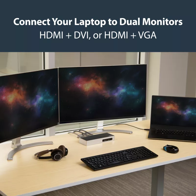 StarTech.com USB 3.0 Dockingstation - Dual-Monitor Laptop-Dockingstation mit HDMI & DVI/VGA-Video - 6-Port USB 3.1 Gen 1 5Gbps Hub, GbE, Audio - Universal Type-A Dock - Windows & Mac