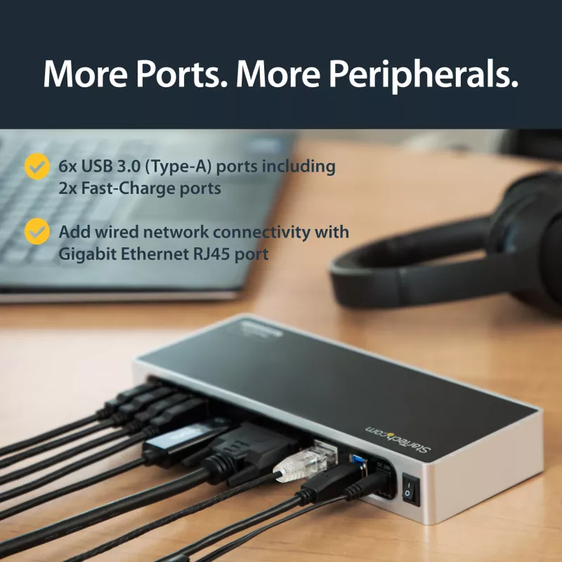 StarTech.com USB 3.0 Dockingstation - Dual-Monitor Laptop-Dockingstation mit HDMI & DVI/VGA-Video - 6-Port USB 3.1 Gen 1 5Gbps Hub, GbE, Audio - Universal Type-A Dock - Windows & Mac
