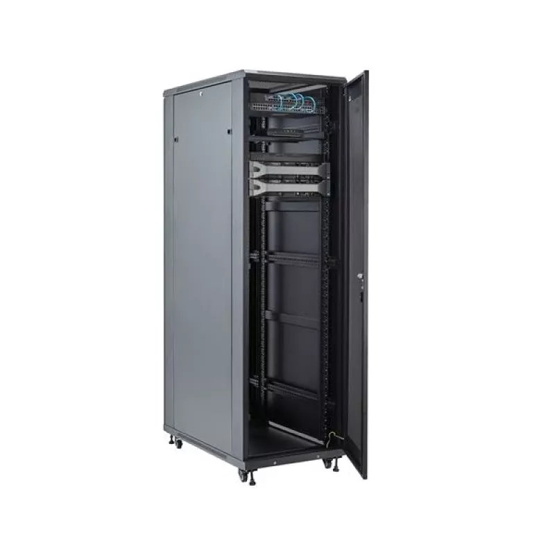 StarTech.com 4-Post 42U Serverschrank, 19 Zoll Datenschrank für Computer / AV / IT-Geräte Montage, Serverschrank-Gehäuse mit Rollen, vollwertiger industrieller Netzwerkspeicher