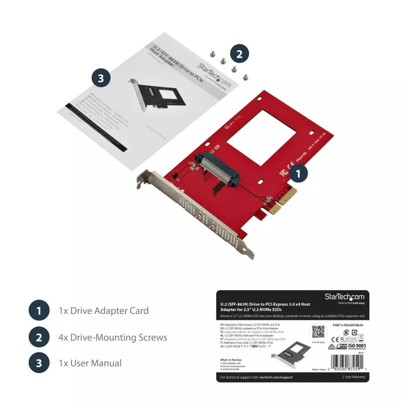StarTech.com U.2-zu-PCIe-Adapter für 2,5-Zoll-U.2-NVMe-SSD – SFF-8639 – x4 PCI Express 4.0