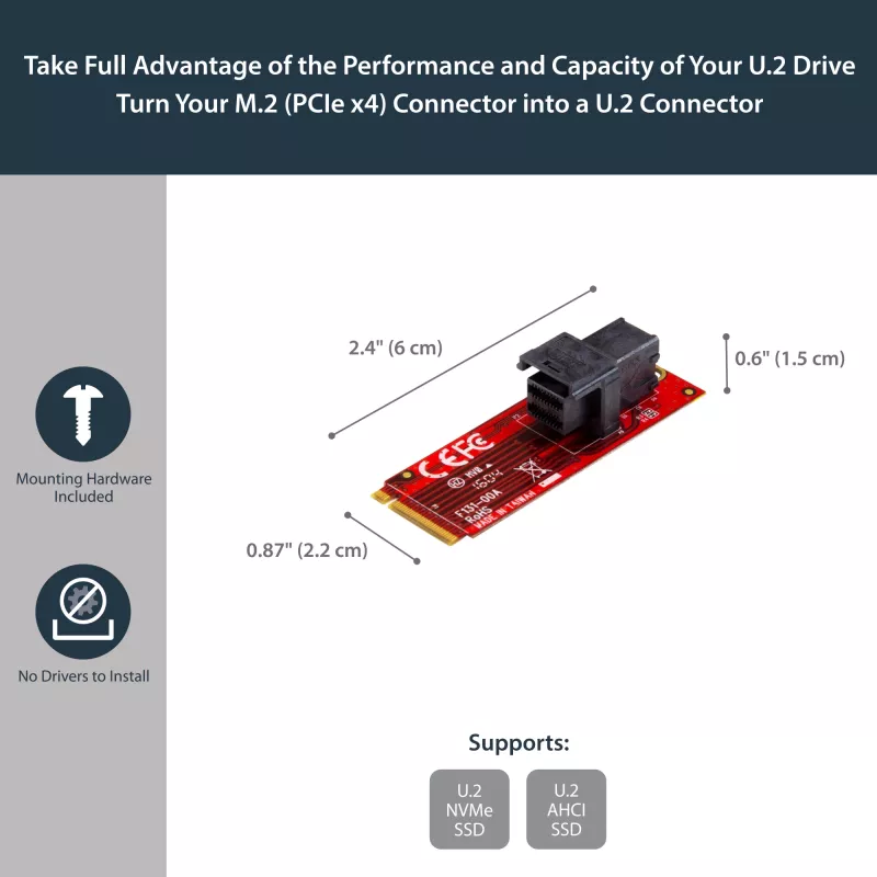 StarTech.com U.2 (SFF-8643) zu M.2 PCI Express 3.0 x4 Host-Adapterkarte für 2,5” U.2 NVMe SSD