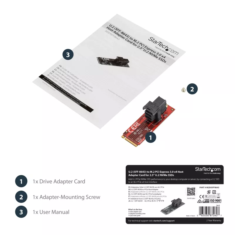 StarTech.com U.2 (SFF-8643) zu M.2 PCI Express 3.0 x4 Host-Adapterkarte für 2,5” U.2 NVMe SSD