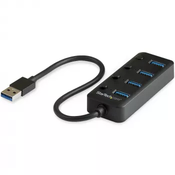 StarTech.com 4 Port USB 3.0 Hub – USB-A auf 4x USB 3.0 Typ-A mit einzelnen Ein-/Ausschaltern für die Anschlüsse – SuperSpeed 5 Gbit/s USB 3.1/3.2 Gen 1 – USB-Bus-Stromversorgung – Tragbar – 25 cm fest verbautes Kabel~4 Port USB 3.0 Hub – USB-A auf 4x USB 3.0 Typ-A mit einzelnen Ein-/Ausschaltern für die Anschlüsse – SuperSpeed USB 3.2 Gen 1 (5 Gbit/s) – USB-Bus-Stromversorgung – Tragbar – 9,8″…