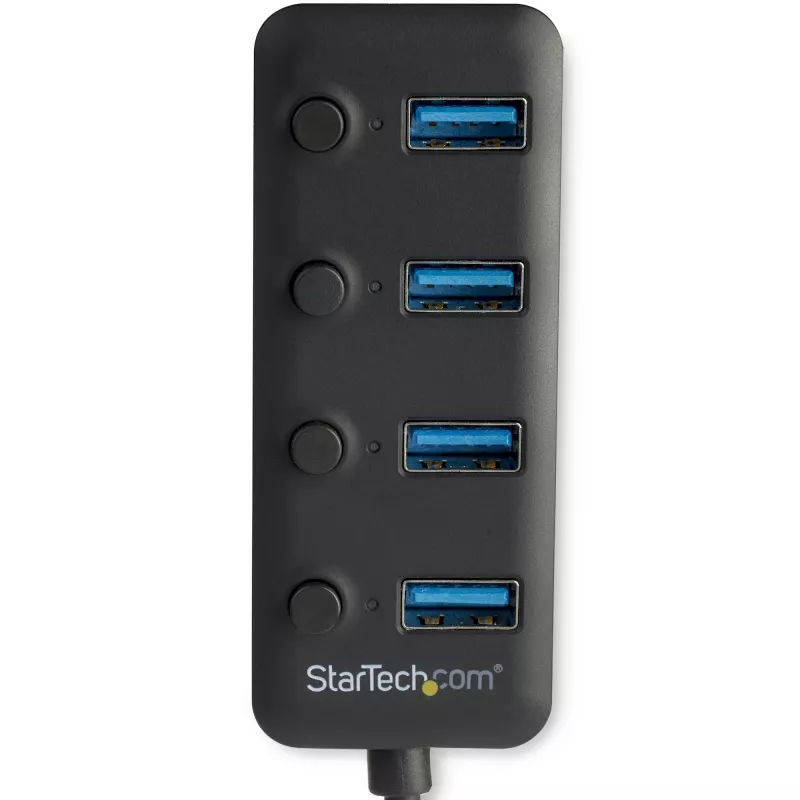 StarTech.com 4 Port USB 3.0 Hub – USB-A auf 4x USB 3.0 Typ-A mit einzelnen Ein-/Ausschaltern für die Anschlüsse – SuperSpeed 5 Gbit/s USB 3.1/3.2 Gen 1 – USB-Bus-Stromversorgung – Tragbar – 25 cm fest verbautes Kabel~4 Port USB 3.0 Hub – USB-A auf 4x USB 3.0 Typ-A mit einzelnen Ein-/Ausschaltern für die Anschlüsse – SuperSpeed USB 3.2 Gen 1 (5 Gbit/s) – USB-Bus-Stromversorgung – Tragbar – 9,8″…
