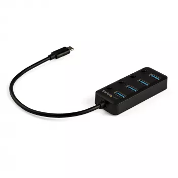 StarTech.com 4-Port USB-C-Hub – USB-C auf 4x USB 3.0 Typ-A Anschlüsse mit einzelnen Ein-/Ausschaltern – SuperSpeed 5 Gbit/s USB 3.1/3.2 Gen 1 – USB-Busbetrieben – Tragbar – 25 cm festes Kabel