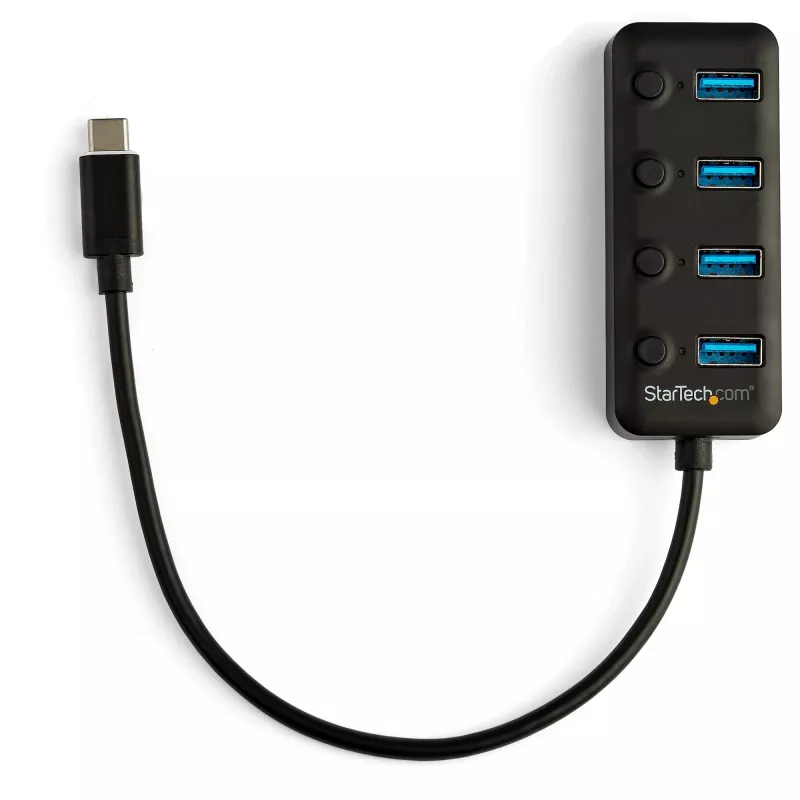 StarTech.com 4-Port USB-C-Hub – USB-C auf 4x USB 3.0 Typ-A Anschlüsse mit einzelnen Ein-/Ausschaltern – SuperSpeed 5 Gbit/s USB 3.1/3.2 Gen 1 – USB-Busbetrieben – Tragbar – 25 cm festes Kabel