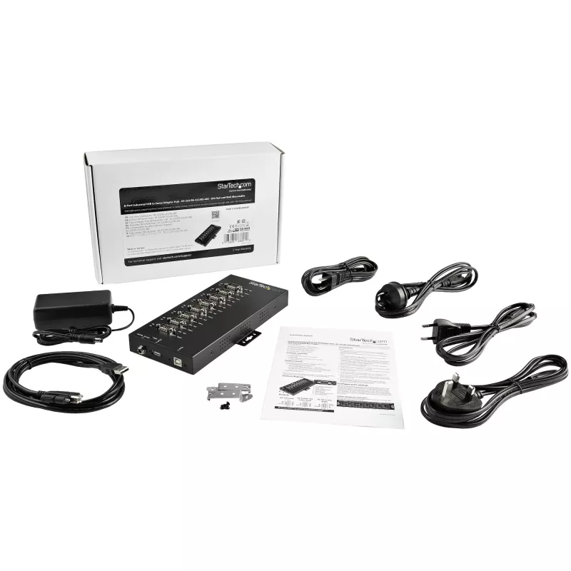 StarTech.com 8-Port Serieller Hub USB zu RS232/RS485/RS422 Adapter – Industrieller USB 2.0 zu DB9 Seriell-Konverter-Hub – IP30-zertifiziert – DIN-Schienenmontierbarer Metall-Seriell-Hub – 15 kV ESD-Schutz