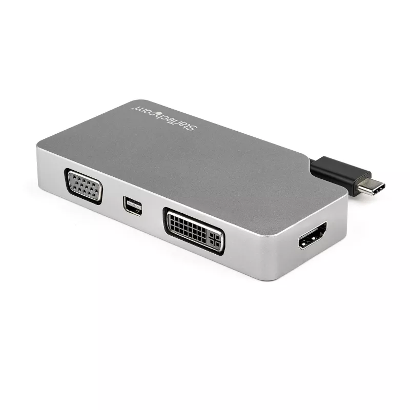 StarTech.com USB-C-Multiport-Videoadapter mit HDMI, VGA, Mini DisplayPort oder DVI – USB-Typ-C-Monitoradapter auf HDMI 2.0 oder mDP 1.2 (4K 60 Hz) – VGA oder DVI (1080p) – Space Gray Aluminium