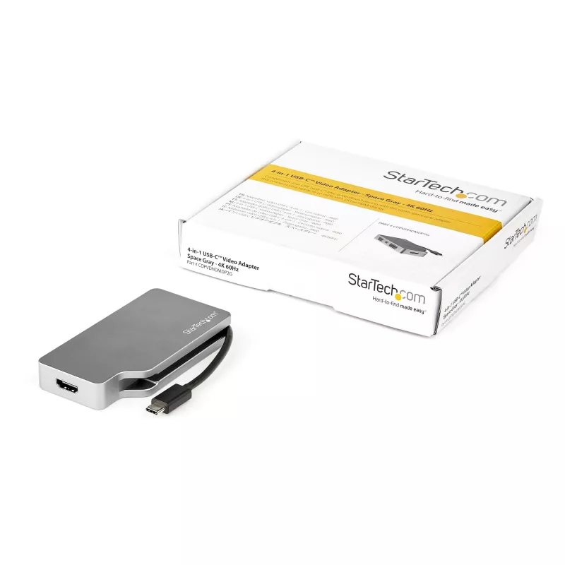 StarTech.com USB-C-Multiport-Videoadapter mit HDMI, VGA, Mini DisplayPort oder DVI – USB-Typ-C-Monitoradapter auf HDMI 2.0 oder mDP 1.2 (4K 60 Hz) – VGA oder DVI (1080p) – Space Gray Aluminium