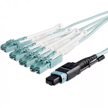 StarTech.com 10m (30ft) MTP(F)/PC auf 4x LC/PC Duplex Breakout OM3 Multimode Glasfaserkabel, OFNP Plenum, 40G Netzwerke, geringe Einfügedämpfung - Glasfaser-Jumperkabel