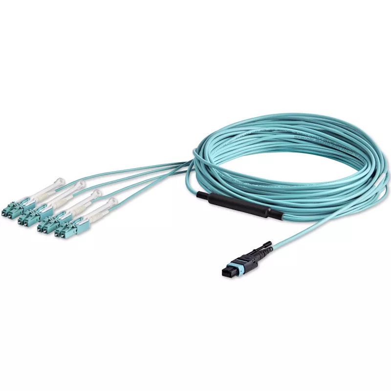 StarTech.com 10m (30ft) MTP(F)/PC auf 4x LC/PC Duplex Breakout OM3 Multimode Glasfaserkabel, OFNP Plenum, 40G Netzwerke, geringe Einfügedämpfung - Glasfaser-Jumperkabel