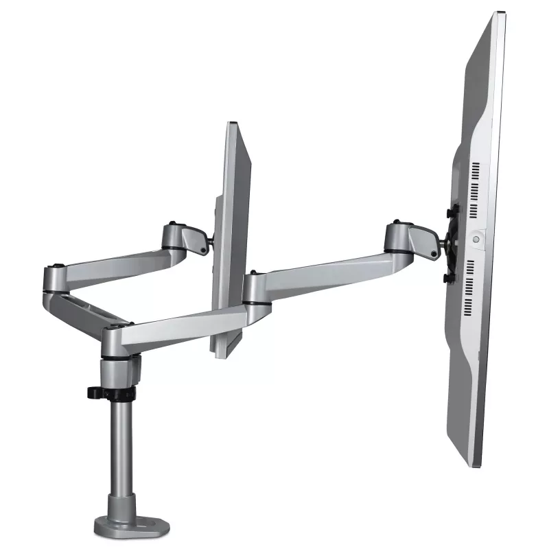 StarTech.com Tischhalterung für zwei Monitore – Premium-Gelenkmonitorarm – bis zu 30 inch VESA-Montagebildschirme – höhenverstellbare Monitorhalterung – drehbar/neigbar/schwenkbar – Klemme/Tischdurchführung – Silber