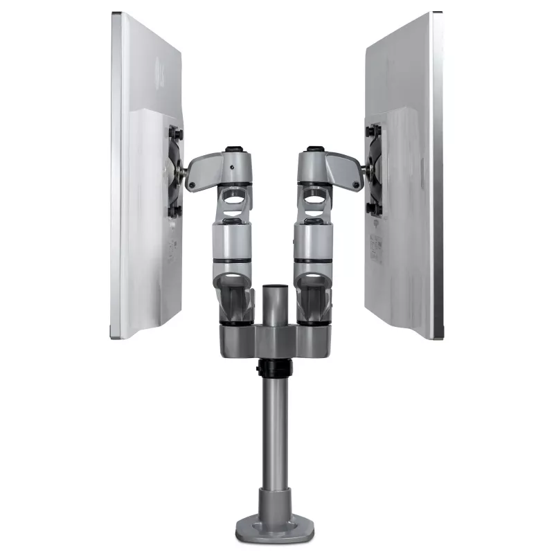 StarTech.com Tischhalterung für zwei Monitore – Premium-Gelenkmonitorarm – bis zu 30 inch VESA-Montagebildschirme – höhenverstellbare Monitorhalterung – drehbar/neigbar/schwenkbar – Klemme/Tischdurchführung – Silber