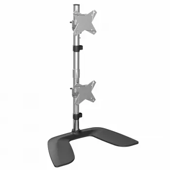 StarTech.com Vertikaler Dual-Monitor-Ständer – Ergonomischer Desktop-Ständer für zwei übereinander montierte Monitore bis 27 Zoll, VESA-Halterung – Freistehende universelle Monitorhalterung – Höhenverstellbar – Silber