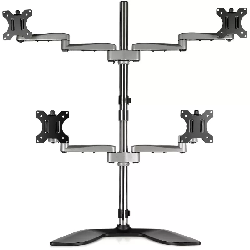 StarTech.com Desktop Quad Monitor Stand - Ergonomischer VESA 4 Monitor Arm (2x2) bis zu 32 Zoll - Freistehend verstellbare universelle Mastmontagehalterung - Höhenverstellbar/Neigbar/Schwenkbar/Drehbar - Silber