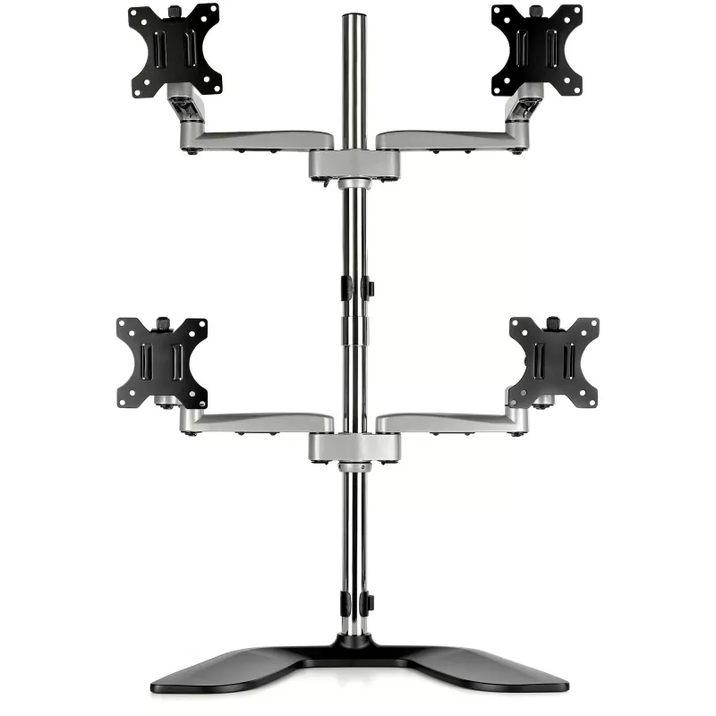 StarTech.com Desktop Quad Monitor Stand - Ergonomischer VESA 4 Monitor Arm (2x2) bis zu 32 Zoll - Freistehend verstellbare universelle Mastmontagehalterung - Höhenverstellbar/Neigbar/Schwenkbar/Drehbar - Silber