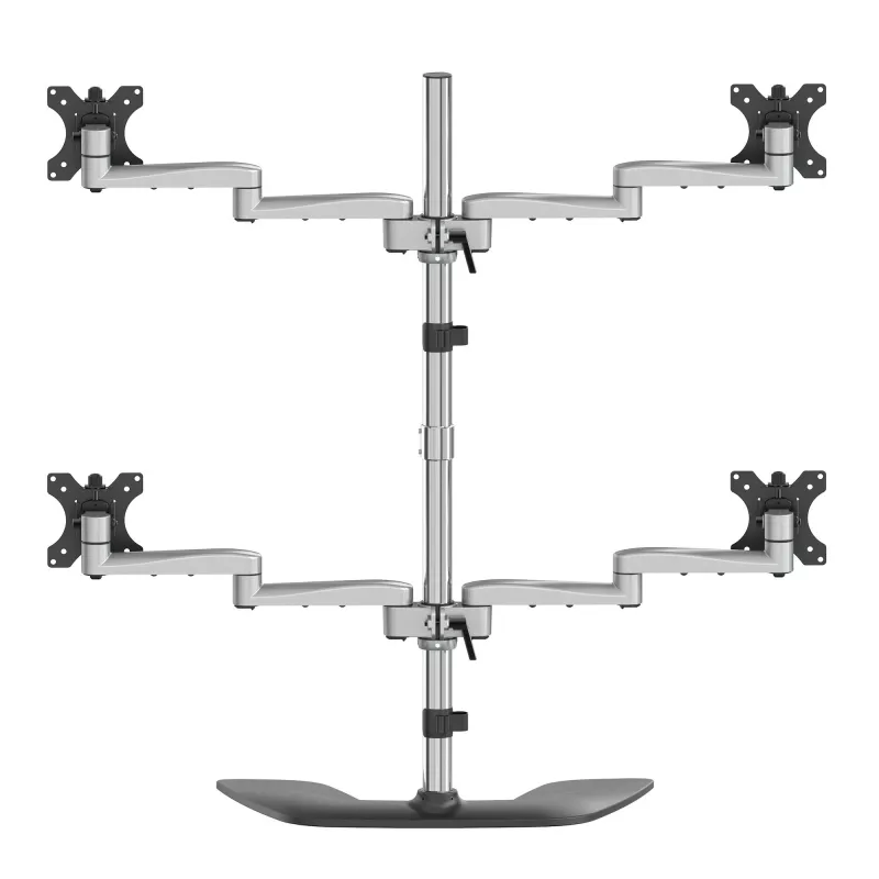 StarTech.com Desktop Quad Monitor Stand - Ergonomischer VESA 4 Monitor Arm (2x2) bis zu 32 Zoll - Freistehend verstellbare universelle Mastmontagehalterung - Höhenverstellbar/Neigbar/Schwenkbar/Drehbar - Silber