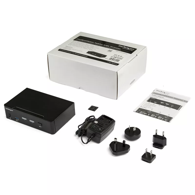StarTech.com 2-Port DisplayPort KVM-Switch - 4K 60Hz - Einzelbildschirm - Dual-Port UHD DP 1.2 USB KVM-Switch mit integriertem USB 3.0 Hub & Audio - Dell HP Apple Lenovo - TAA-konform